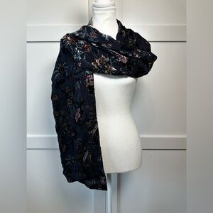 Tienda Ho 100% Silk Floral Velvet Burnout Beaded Scarf Wrap 12.5” x 69”